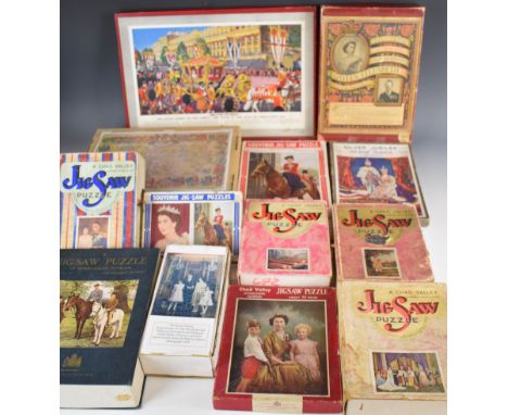 Twelve Royal interest Chad Valley vintage&nbsp;wooden jigsaw puzzles including trooping the colour, portraits and map of the 