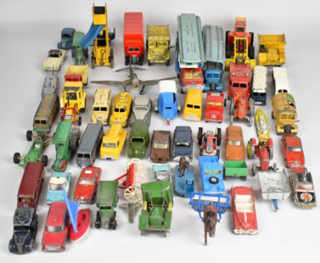 Approximately fifty vintage Dinky and Corgi diecast model cars to include Bedford Truck, Luxury Coach, Citroen Safari, Austin