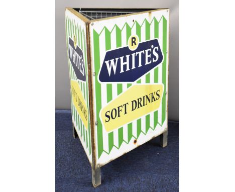 R White's soft drinks vintage enamel advertising sign triangular bin, each sign 64 x 52cm