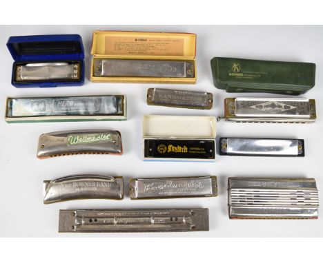 Selection of harmonicas including Chromica 270, Druna, Hohner, Weltmeister Vermonu, Bandmaster tremelo, blues harp etc&nbsp;