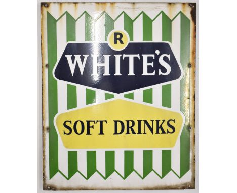 R White's soft drinks vintage enamel advertising sign, 64 x 52cm