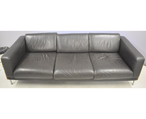 Robin Day Forum three seater retro mid century modern chrome, rosewood and leather sofa, L207 x D78cm