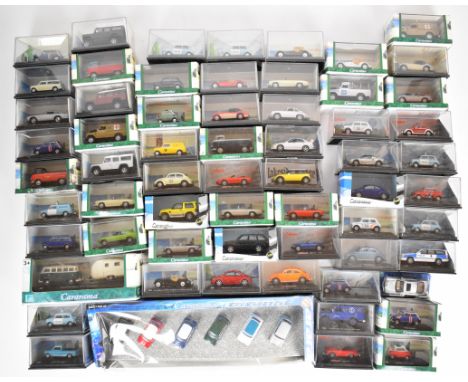 Sixty Hongwell Cararama and similar 1:72 scale diecast model cars including a selection of Mini Coopers and Land Rovers, all 