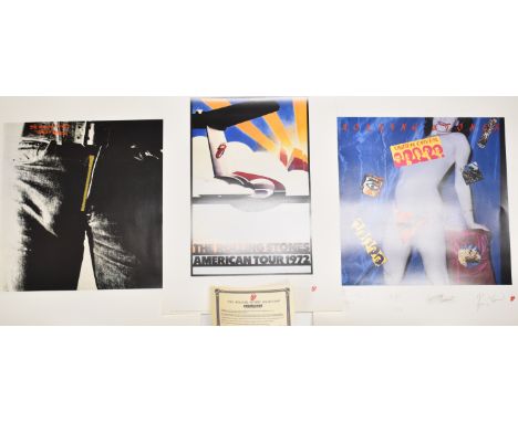 Three Rolling Stones posters comprising Undercover 193/5000, Sticky Fingers and 1972 American Tour, unframed&nbsp;