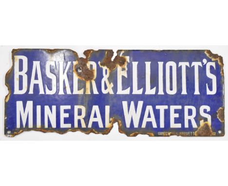 Basker &amp; Elliott's Mineral Waters&nbsp;vintage Cardiff interest enamel advertising sign, 15 x 38cm