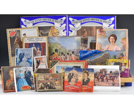 Twenty nine Royal interest vintage&nbsp;wooden jigsaw puzzles including coronation and portraits, by Academy, Philmar and Kol