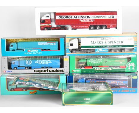 Ten Corgi and Tekno diecast model haulage vehicles to include Superhaulers Renault Car Transporter - Beamish Transport 65801,