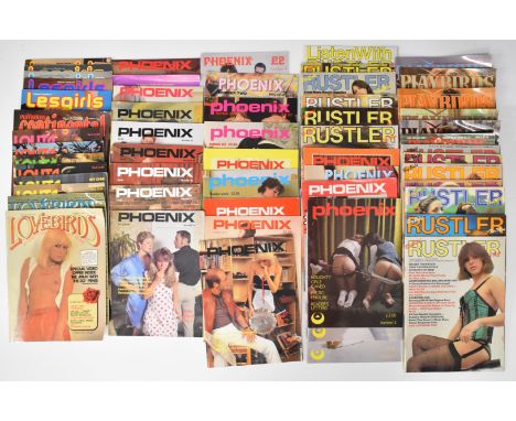 Vintage glamour / erotic magazines including Phoenix issues 1-8 and later, Lesgirls issues 1-4, Lolita, Hustler, Lovebirds, P
