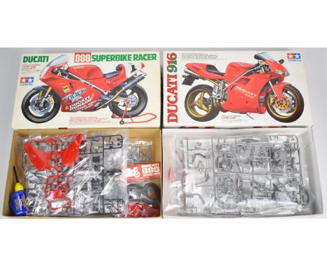 Two Tamiya 1:12 scale plastic model motorbike kits comprising Ducati 916 14068 and Ducati 888 Superbike Racer 14063, both in 