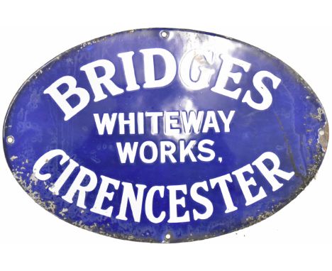 Bridges Whiteway Works Cirencester vintage enamel advertising sign, maximum diameter 45.5cm