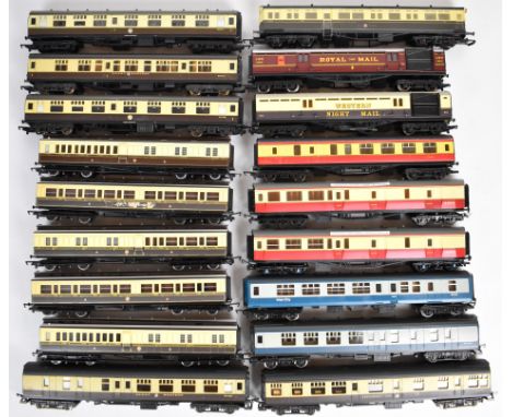 Eighteen Hornby and Lima 00 gauge model railway coaches to include BR Mk1, GWR clerestory, autocoach and TPOs