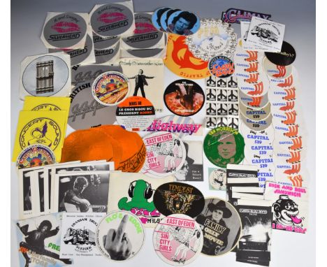 A large collection of record label, Rock / Pop promotional stickers, cards and ephemera including multiples for Andy Fairweat