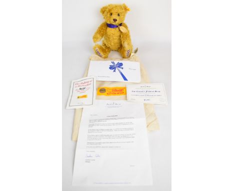 Steiff 2002 Golden Jubilee Teddy bear with golden mohair, shaved snout, medallion and button in ear, Danbury Mint limited edi