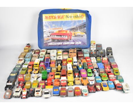 Approximately one hundred vintage diecast model cars to include Dinky, Corgi and Matchbox, with collector's carry case.