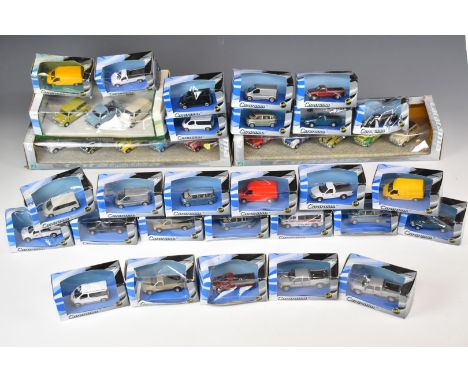 Twenty-eight Hongwell Cararama 1:72 scale diecast model cars and vans to include two multi car Mini Cooper boxed sets.