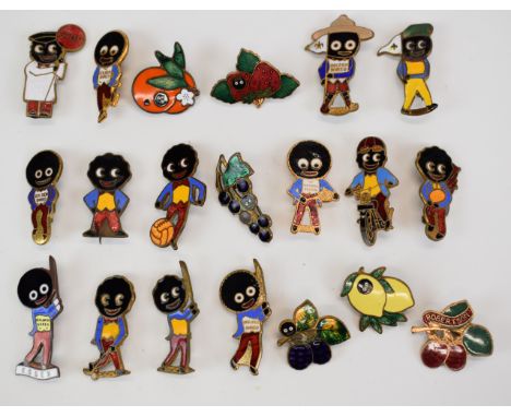 Twenty vintage enamel Robertson's Golden Shred and other advertising pin badges, including Essex cricket, lemons, strawberrie