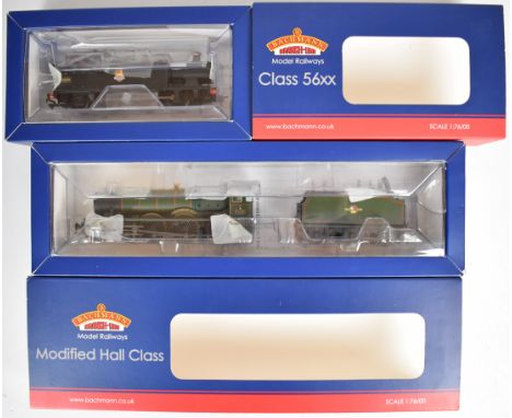 Two Bachmann Branch-Line 00 gauge model railway locomotives comprising ex GWR Modified Hall and 56xx tank, both in original b