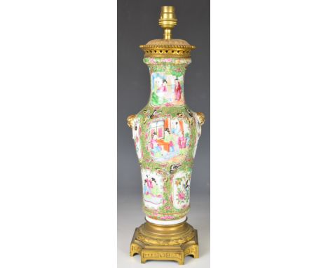 Chinese late 19th / early 20thC famille rose vase converted to a table lamp, with gilt metal mount, 44cm tall.&nbsp;