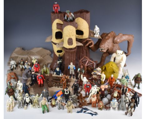 Over fifty vintage Star Wars figures to include 'The Last 17' Ewoks Lumat and Paploo, Rancor, Jabba The Hutt Throne, Taun-Tau