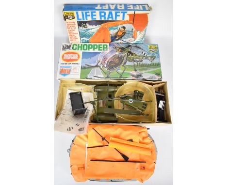 Two Sharna / Cherilea Big Twelve Series vehicle playsets comprising Army Chopper model helicopter with clockwork motor 2617 a