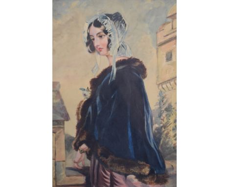 19th or early 20th century watercolour portrait of a lady, signed lower left R.E. Hill, 35 x 23cm