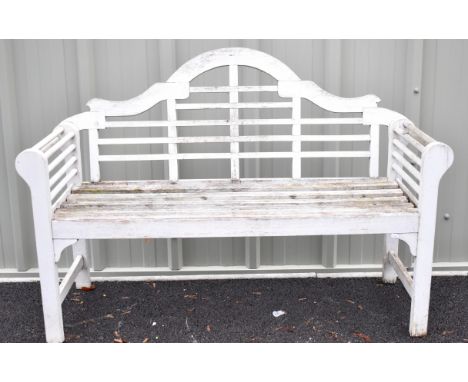 Lutyens style teak garden bench, length 135cm