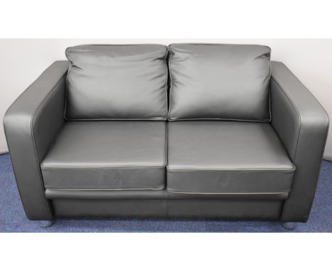 Boss Design Boxer black leather&nbsp;two seater sofa, length 146cm