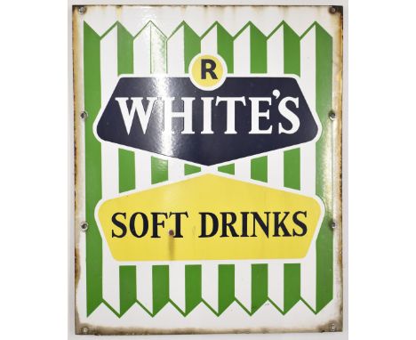 R White's soft drinks vintage enamel advertising sign, 64 x 52cm