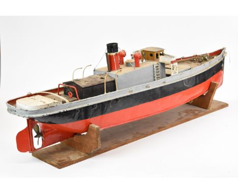 Live steam vintage model ship or boat 'Ada' with primus style blowtorch burner, boiler with whistle, safety valve and regulat