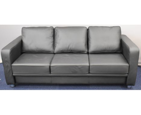 Boss Design Boxer black leather&nbsp;three seater sofa, length 204cm