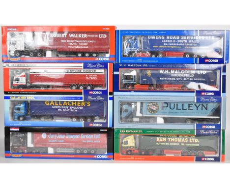 Eight Corgi Limited Edition Collectibles 1:50 scale diecast model haulage vehicles to include MAN Curtainside - John Raymond 