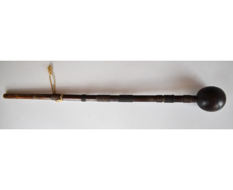 19thC African tribal knobkerrie with woven wire grips, 63cm long.&nbsp;