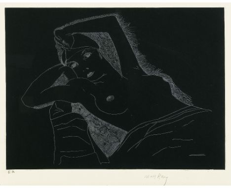 Man Ray (1890-1976)Kiki (A. 51), 1970&nbsp;Etching in white ink on black chine-collé paper on Arches paper, signed in pencil,