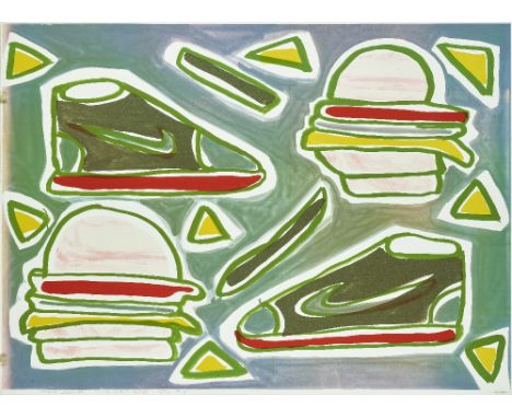 Katherine Bernhardt (born 1975)Cheeseburger Deluxe, 2016&nbsp;Lithograph in colors on Somerset paper, signed in pencil, title