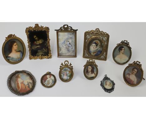 A collection of portrait miniatures, 19th century and later, in glazed oval and rectangular gilded metal frames, to include a