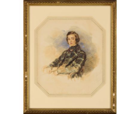 Charles J. Basilus, British school, mid 19th century- Portrait of William Cosmo Gordon; watercolour on paper, signed and date