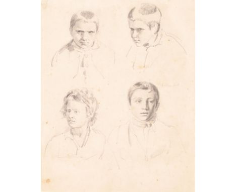 Thomas Heaphy, British 1775-1835- Studied of Boys; pencil on paper, inscribed 'William Bull' (centre right), 22.4 x 17.8 cm. 