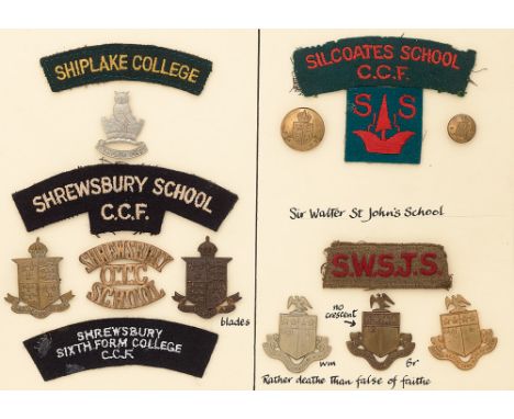 Shiplake, Shrewsbury, Silcoates,  Sir Walter St.Johns School OTC and CCF 15 items of insignia.  Good assortment of badges, bu
