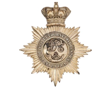 5th Royal Elthorne Middlesex Militia Victorian Officer's shako plate circa 1861-69. Fine scarce silvered crowned star mounted