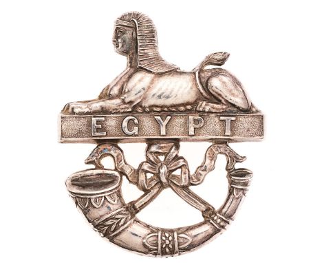 Royal Ulster Rifles Officer's 1932 HM silver pouch badge.   Fine scarce Birmingham hallmarked Sphinx resting on EGYPT tablet,