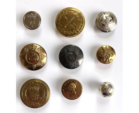 7 Georgian / Victorian Officer open-back coatee buttons and 2 others.  78th Foot ... General Officer ... Royal Eastern Montgo