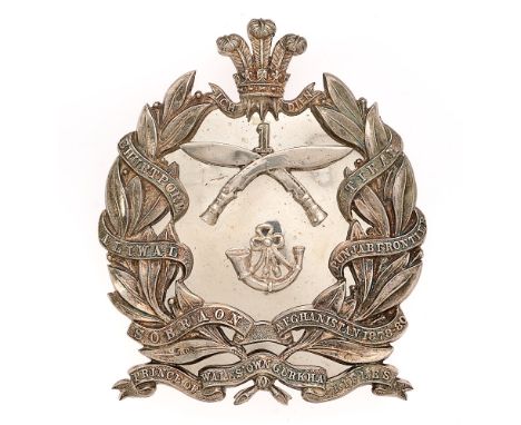 1st Prince of Wales's Own Gurkha Rifles Edwardian Officer's 1905/6 HM silver pouch belt plate.  Fine scarce die-stamped examp