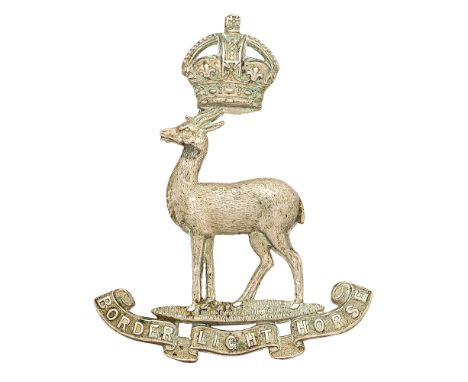 South Africa. Border Light Horse slouch hat badge circa 1903-09.  Good scarce die-stamped white metal crowned antelope on tri
