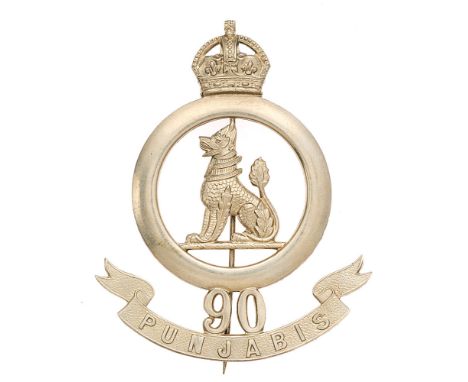 Indian Army. 90th Punjabis pagri badge circa 1903-22.  Good scarce large British made die-stamped white metal crowned quoit r