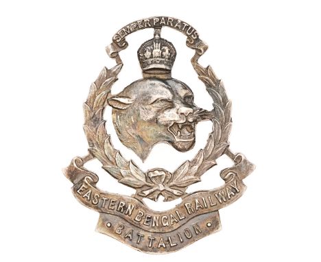 Indian Army. Eastern Bengal Railway Battalion AFI Officer's cap badge c1917-47. Good scarce small die-cast native silver crow