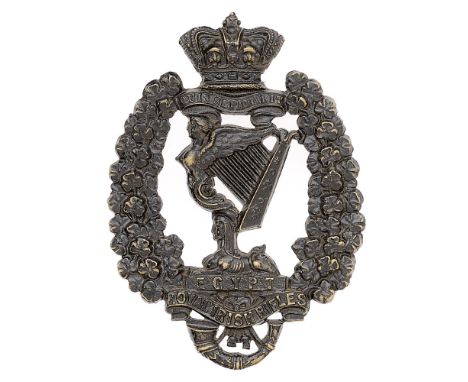 Royal Irish Rifles Militia Victorian helmet plate circa 1881-90.  Good scarce die-stamped blackened brass crown on QUIS SEPAR