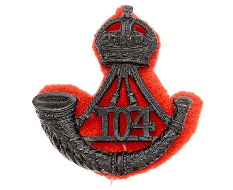 Indian Army. 104th Wellesley's Rifles pagri badge circa 1903-22.  Good scarce British made die-stamped blackened crowned stru
