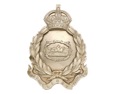 South Africa. Durban Light Infantry pouch belt plate circa 1902-13.  Good scarce die-stamped lightly silvered white metal exa