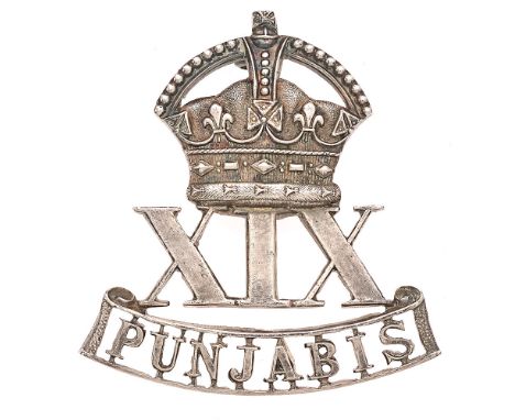 Indian Army. 19th Punjabis  Officer's 1916 HM silver cap badge.  A fine London hallmarked example by G &amp; S Company, Regen