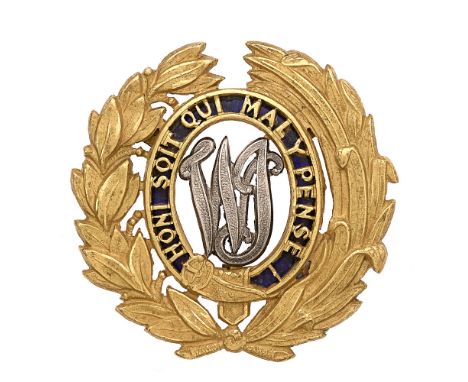 West India Regiment post 1881 Officer's pagri badge.  Good scarce die-cast rich gilt example. Within sprays of laurel and pal